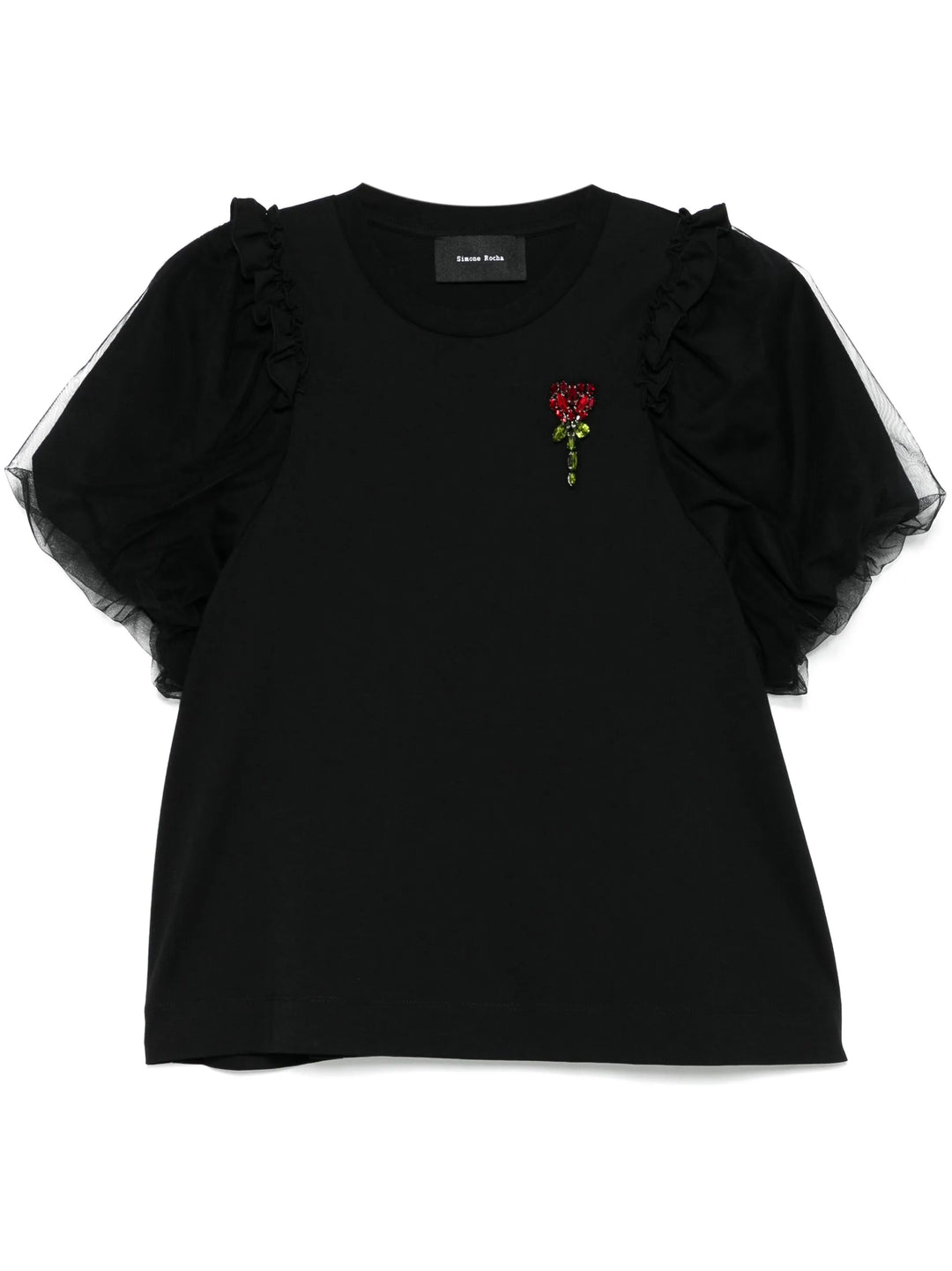 Tulle Overlay Puff Sleeve Frill Tee