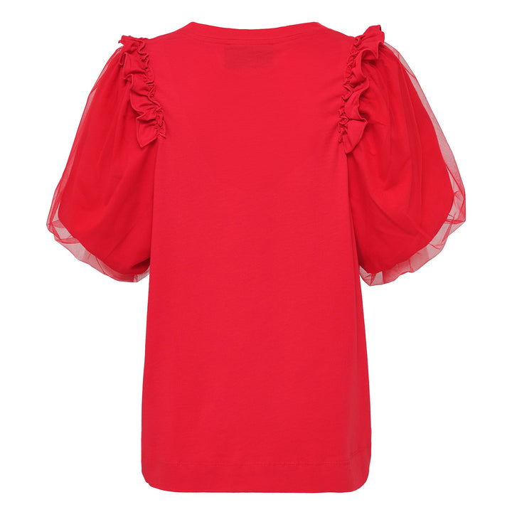 Tulle Overlay Puff Sleeve Frill Tee