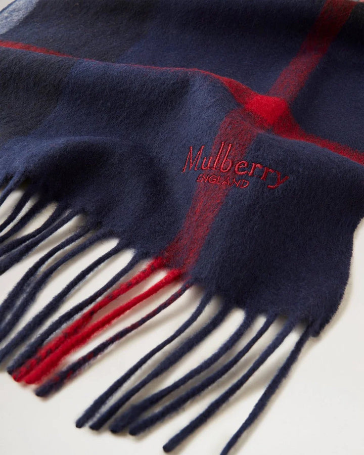 Small Check Merino Wool Scarf Night Sky & Lancaster Red Merino Wool