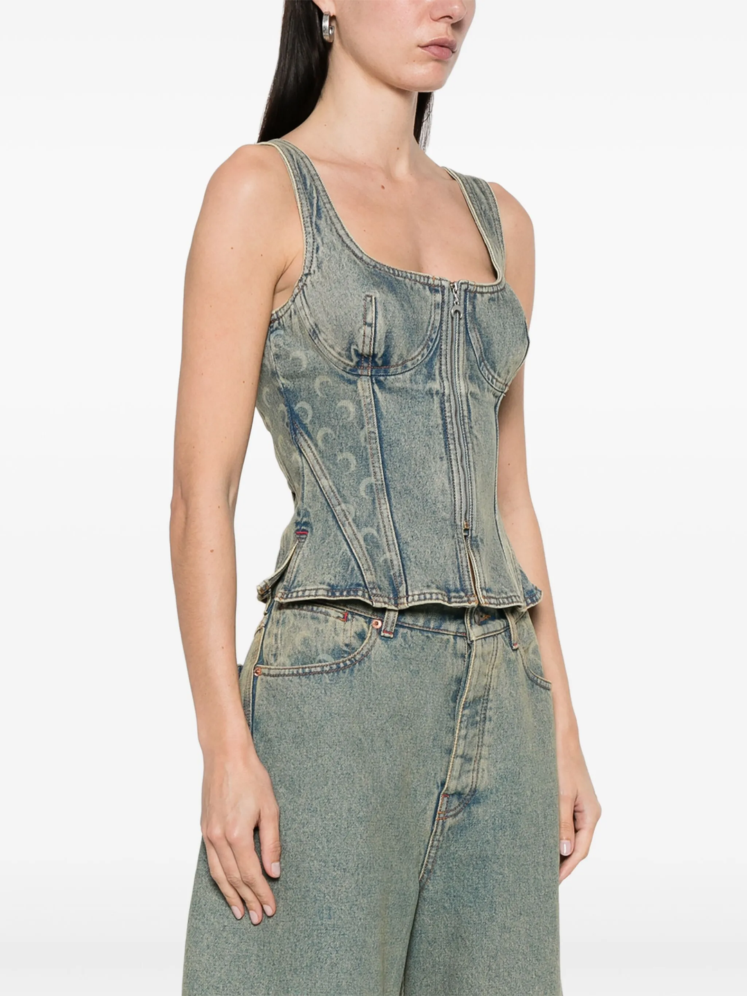 Moon Laser Denim Bustier Top