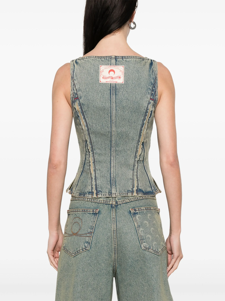 Moon Laser Denim Bustier Top