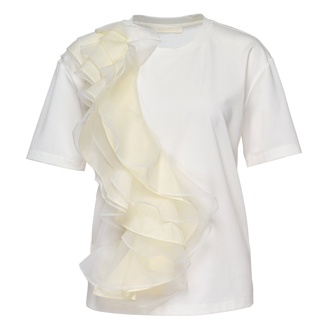 Triacetate Satin Knit Frill Top