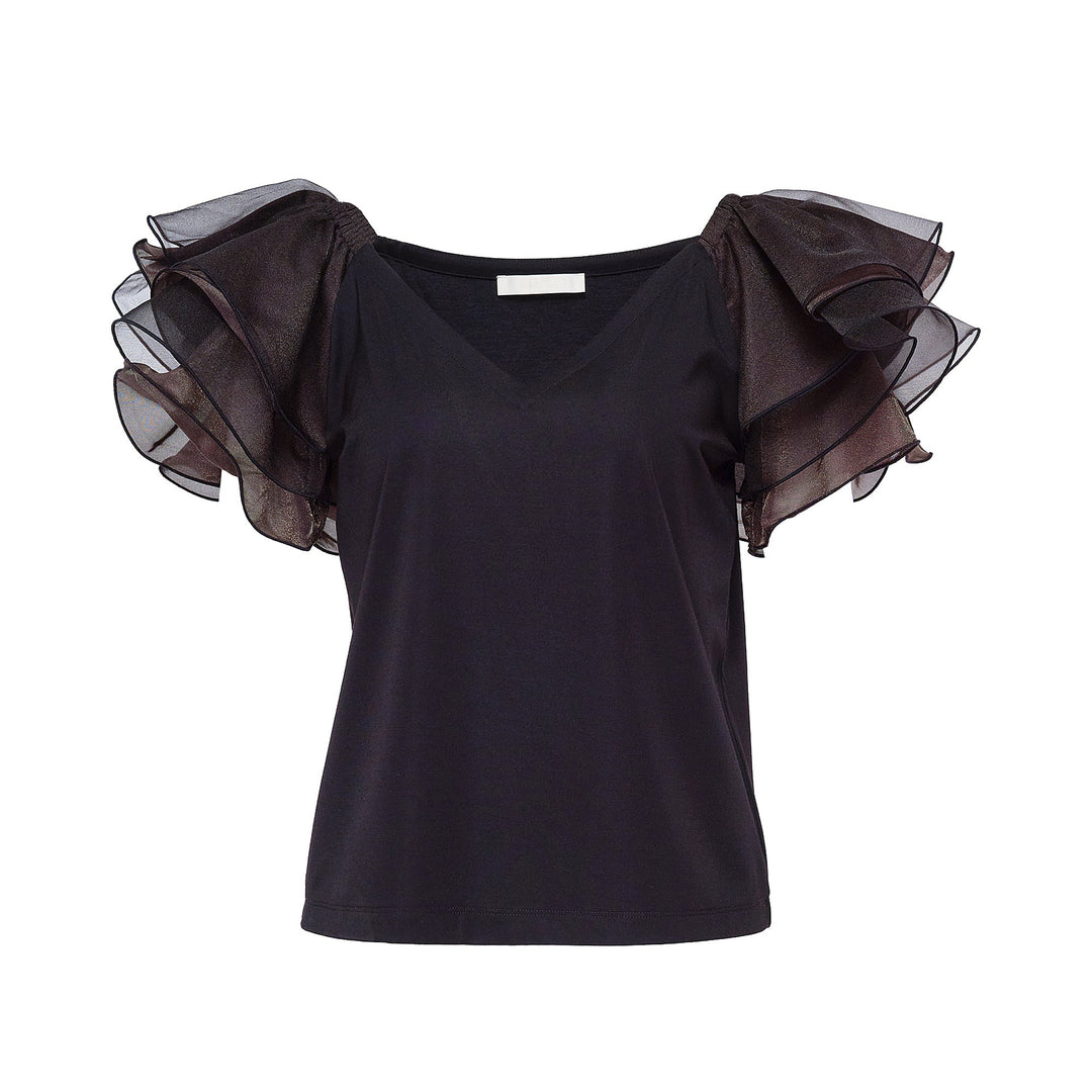 Triacetate Satin Knit Frill Top