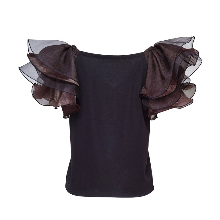 Triacetate Satin Knit Frill Top