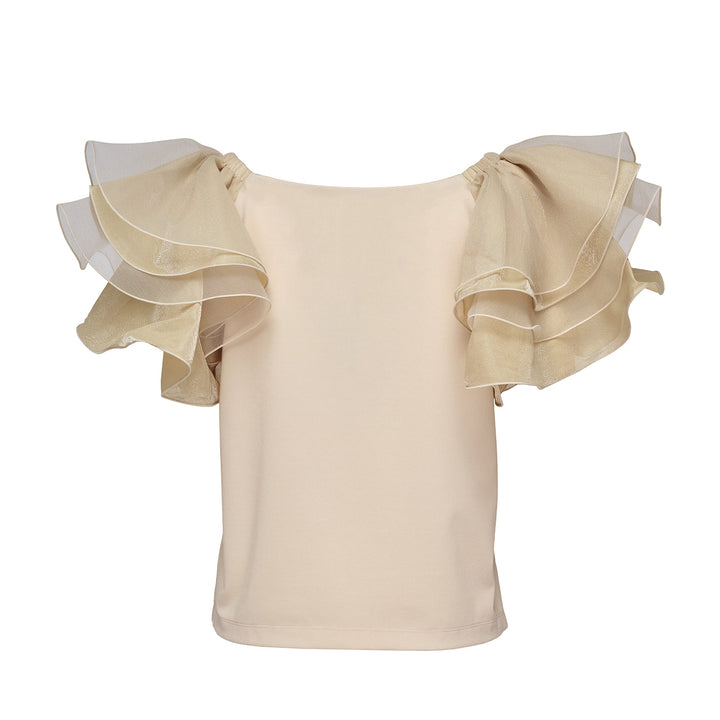 Triacetate Satin Knit Frill Top
