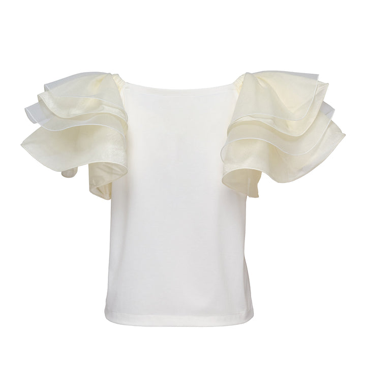 Triacetate Satin Knit Frill Top