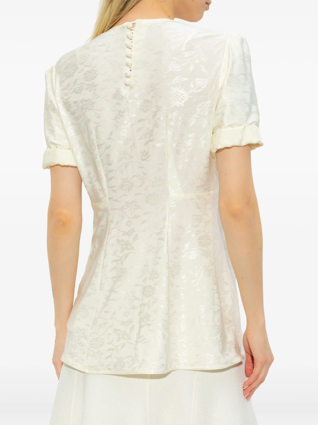 Flower-Embroidered Viscose Top