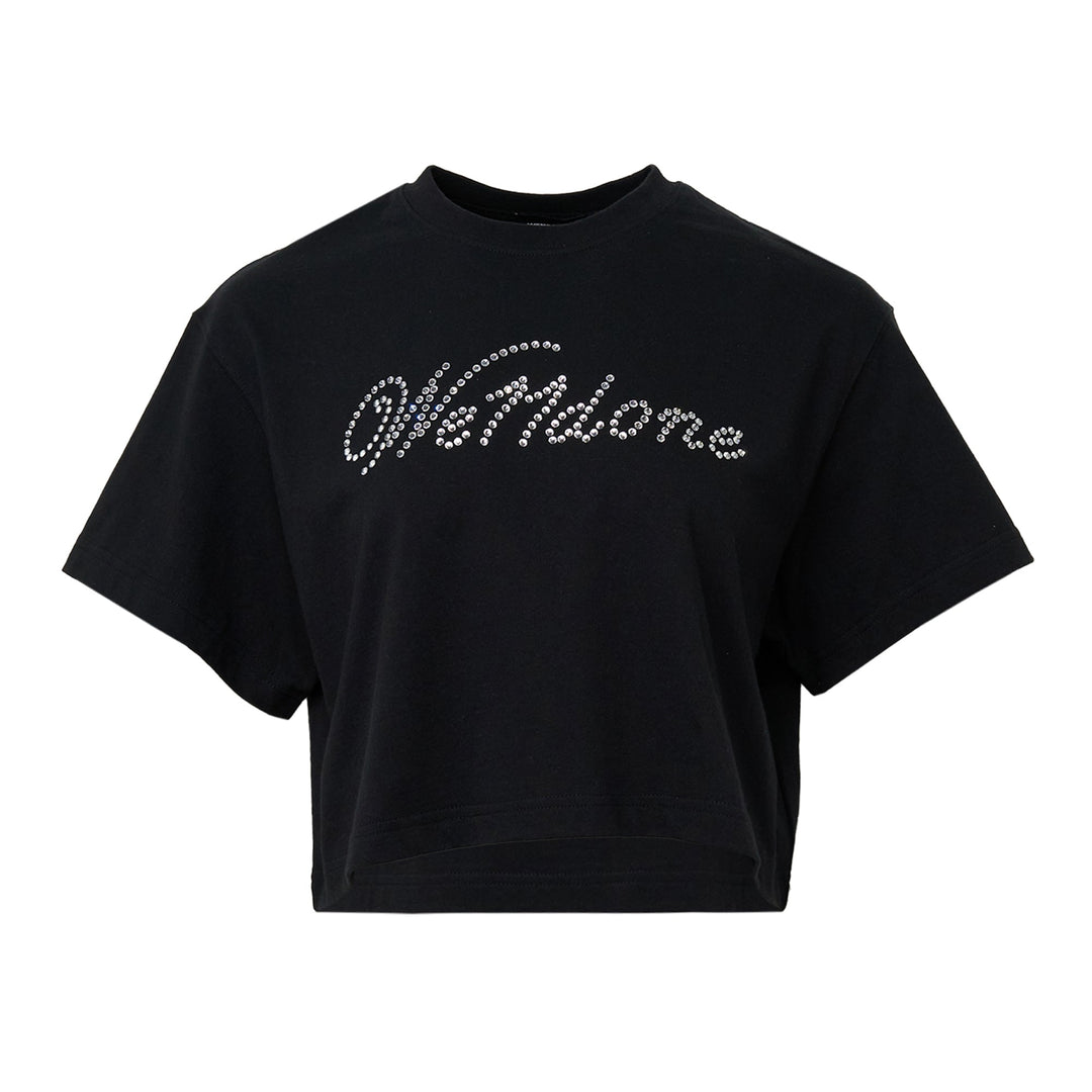 Black Womens Cropped Rhineston Tee