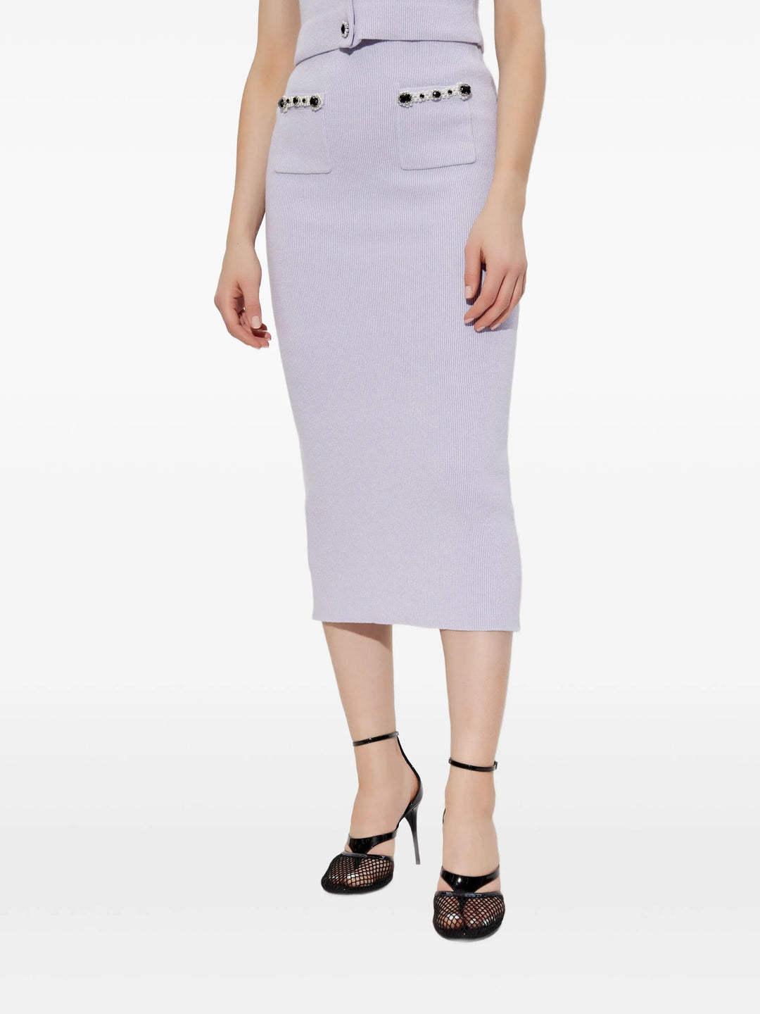 Lilac Embellished Knit Midi Skirt