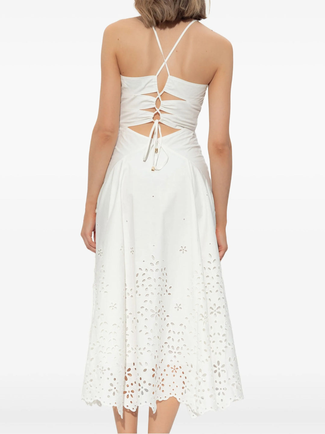 White Cotton Embroidered Midi Dress