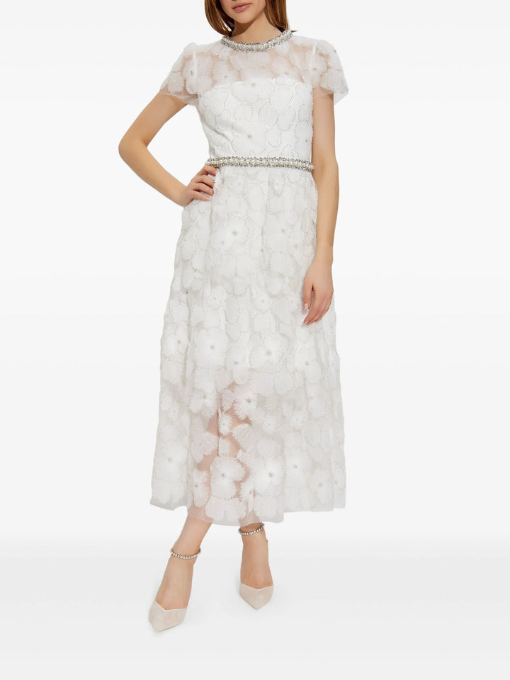 White Embellished Tulle Tiered Dress