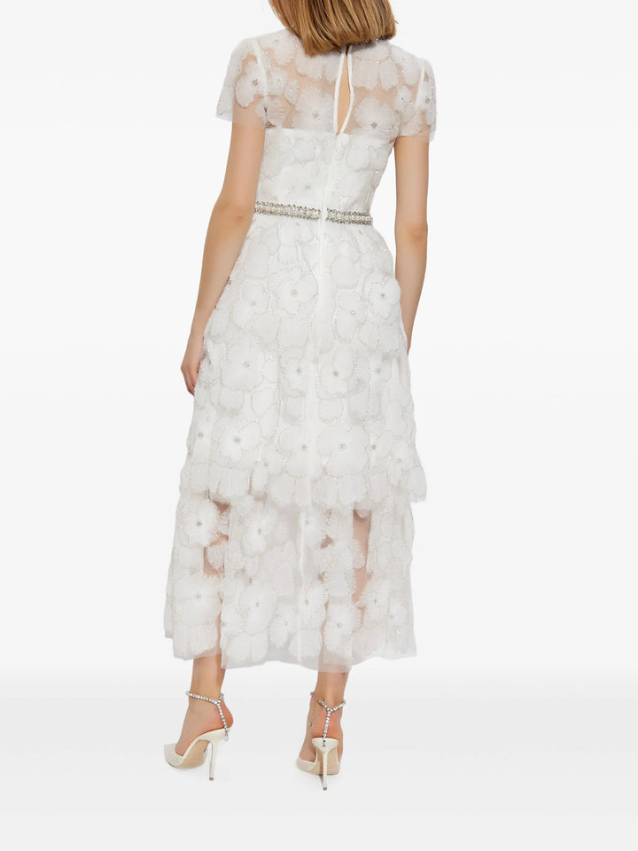 White Embellished Tulle Tiered Dress