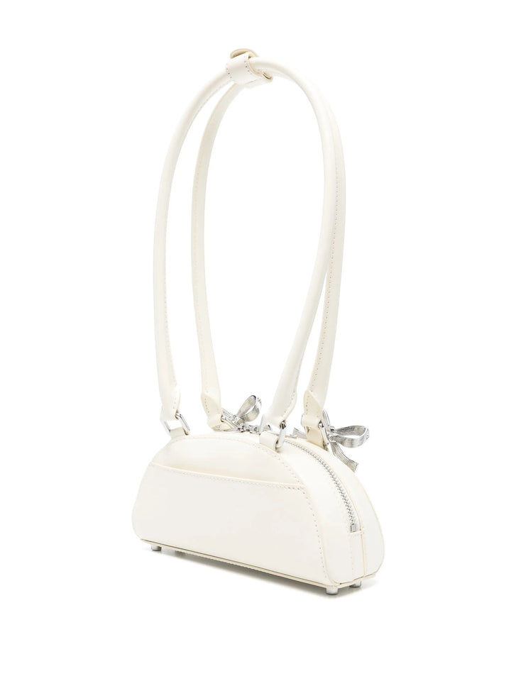 Cream Leather Curved Mini Shoulder Bag
