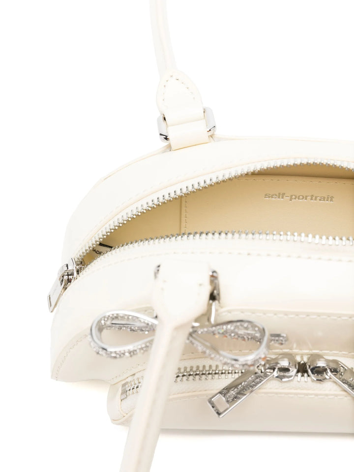 Cream Leather Curved Mini Shoulder Bag