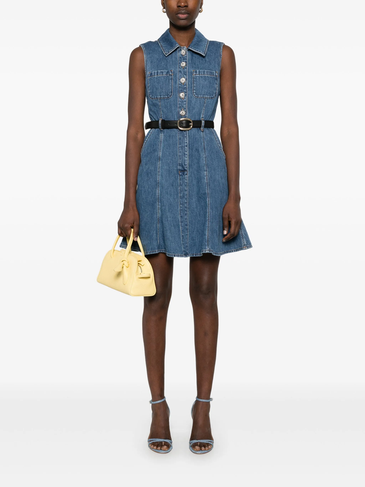 Denim Sleeveless Pearl Mini Dress