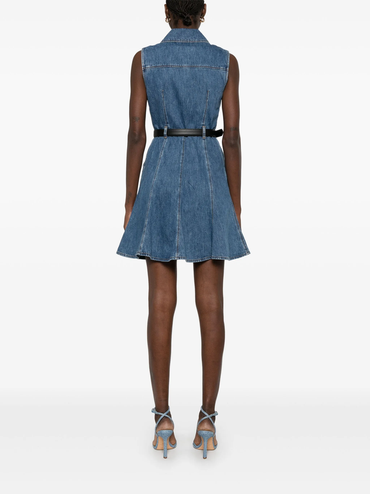 Denim Sleeveless Pearl Mini Dress