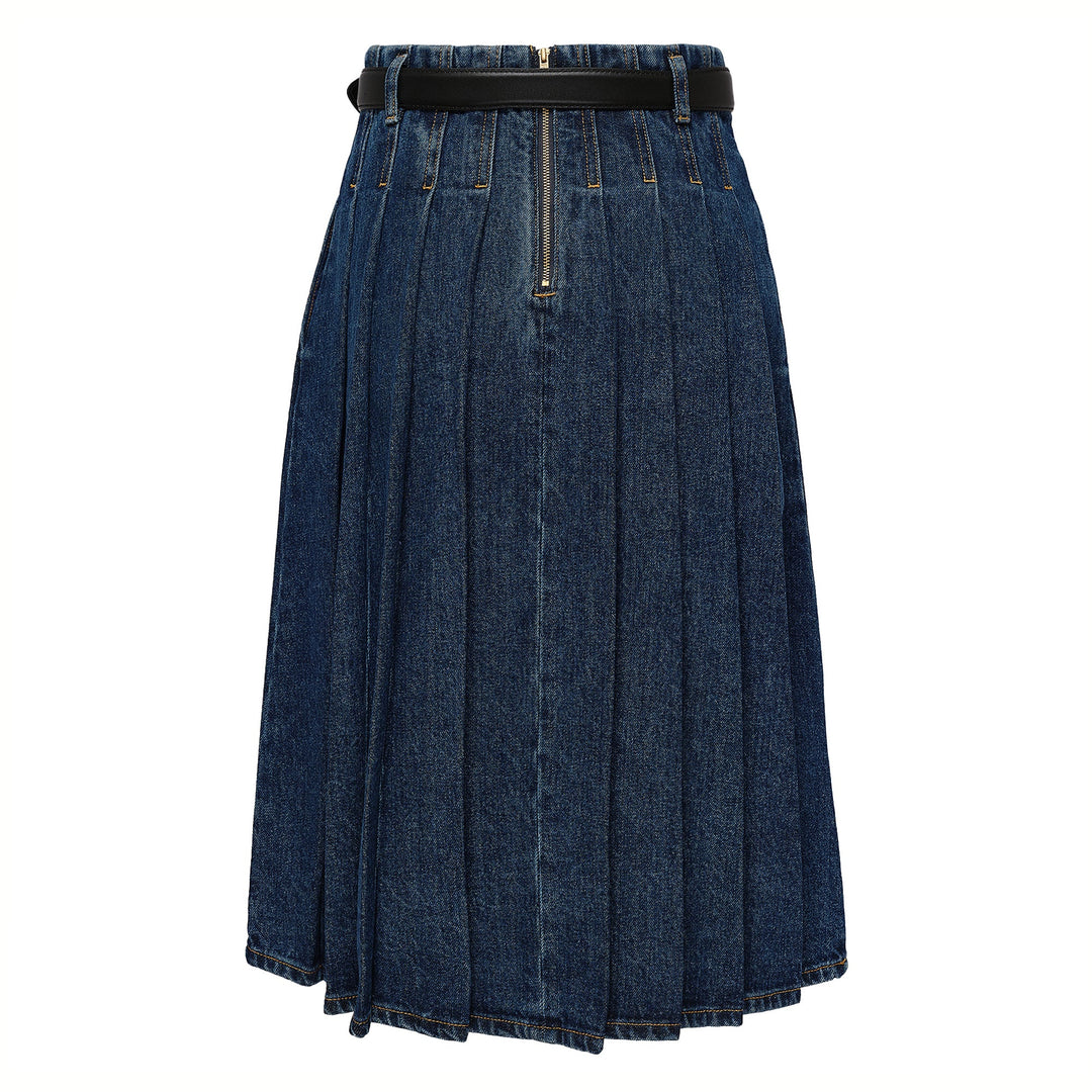 Pleated Denim Midi Skirt