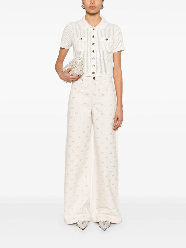 Cream Denim Diamante Bow Jeans