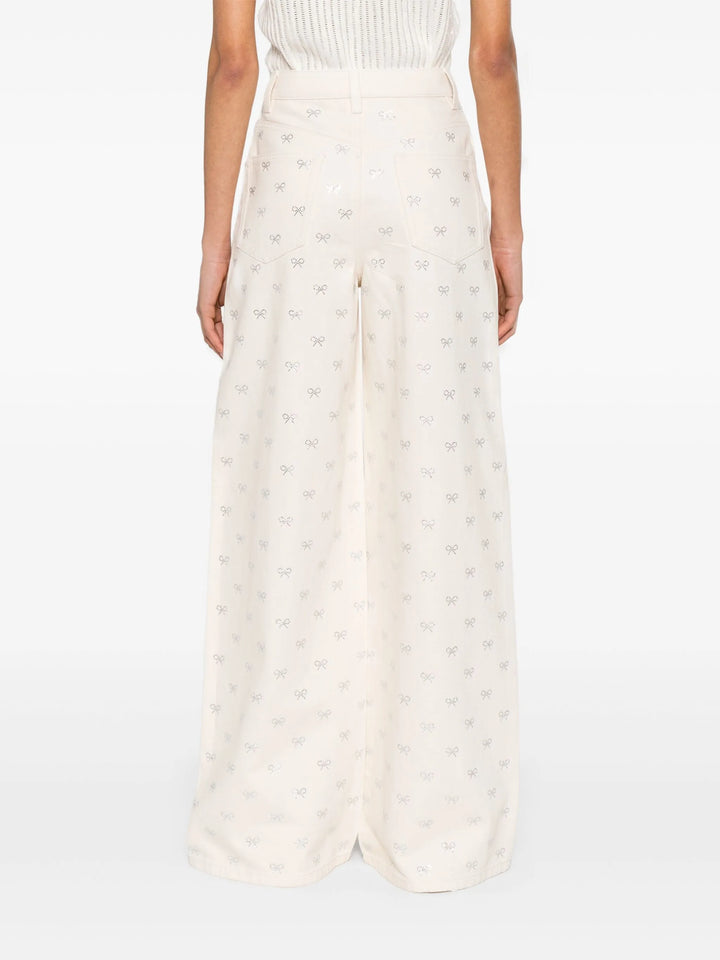 Cream Denim Diamante Bow Jeans