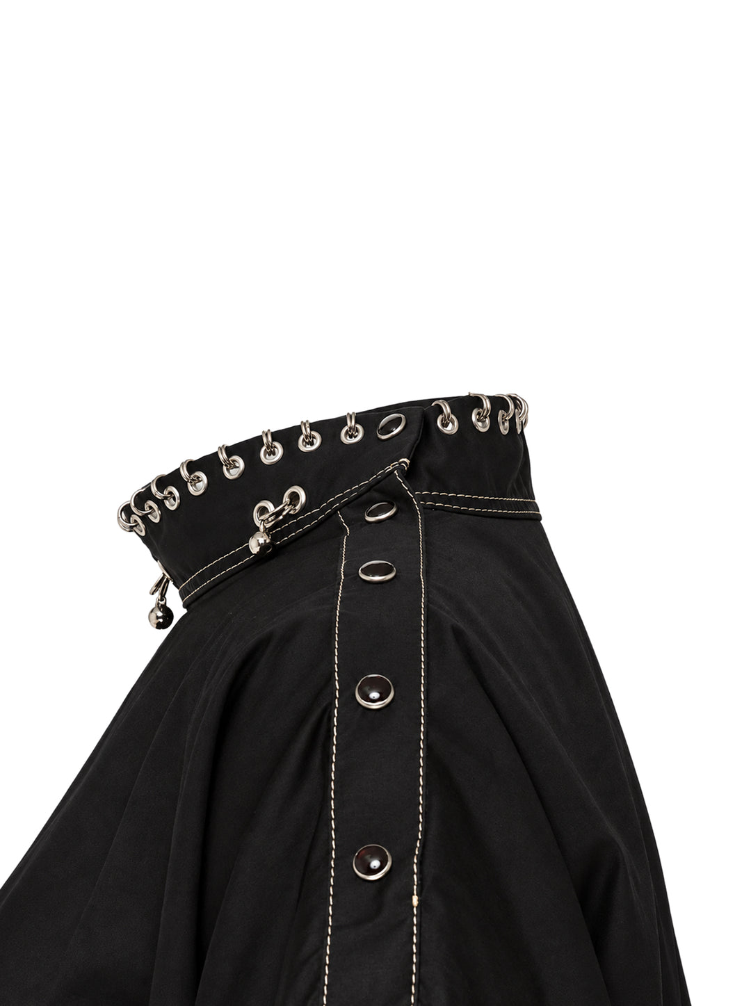 Lemaire black oversized long-sleeve blouse with a high neck embellished with metal rings and contrast white topstitching - view 3