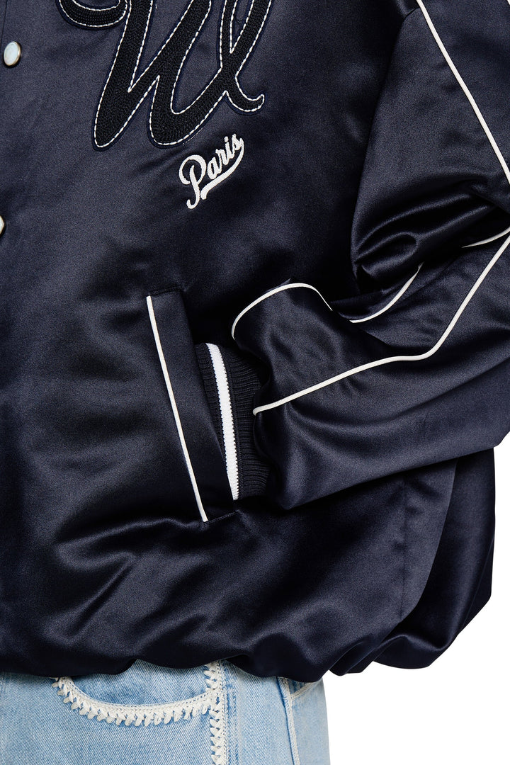 Navy Embroidered Patch Varsity Jacket