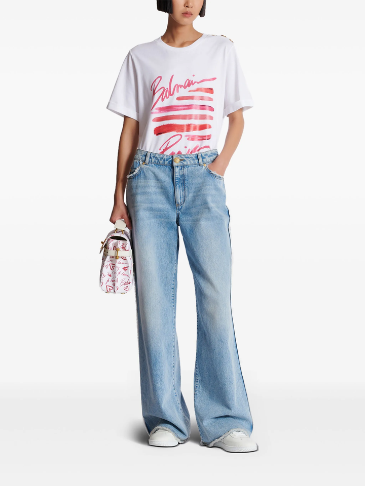 3 Buttons Balmain Lipstick Print Tee
