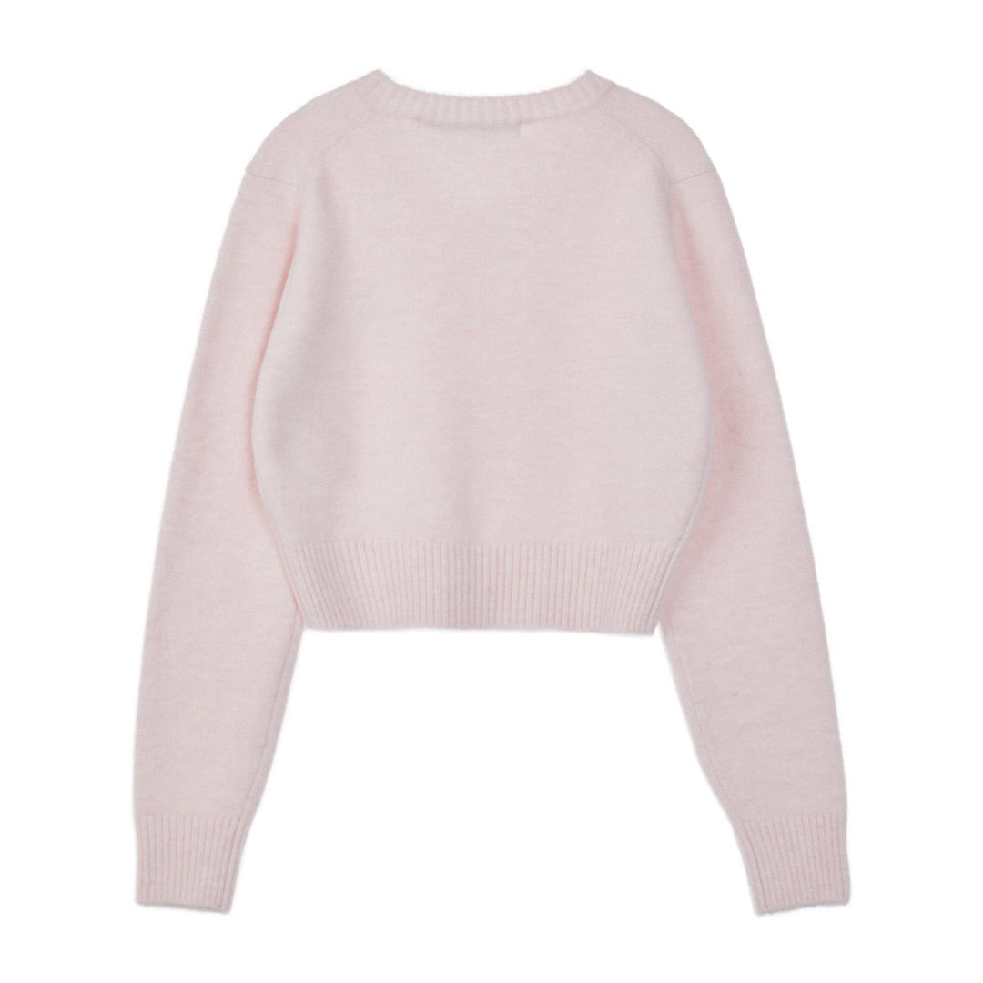Wool V-Neck Cropped Knit Sweatshirt