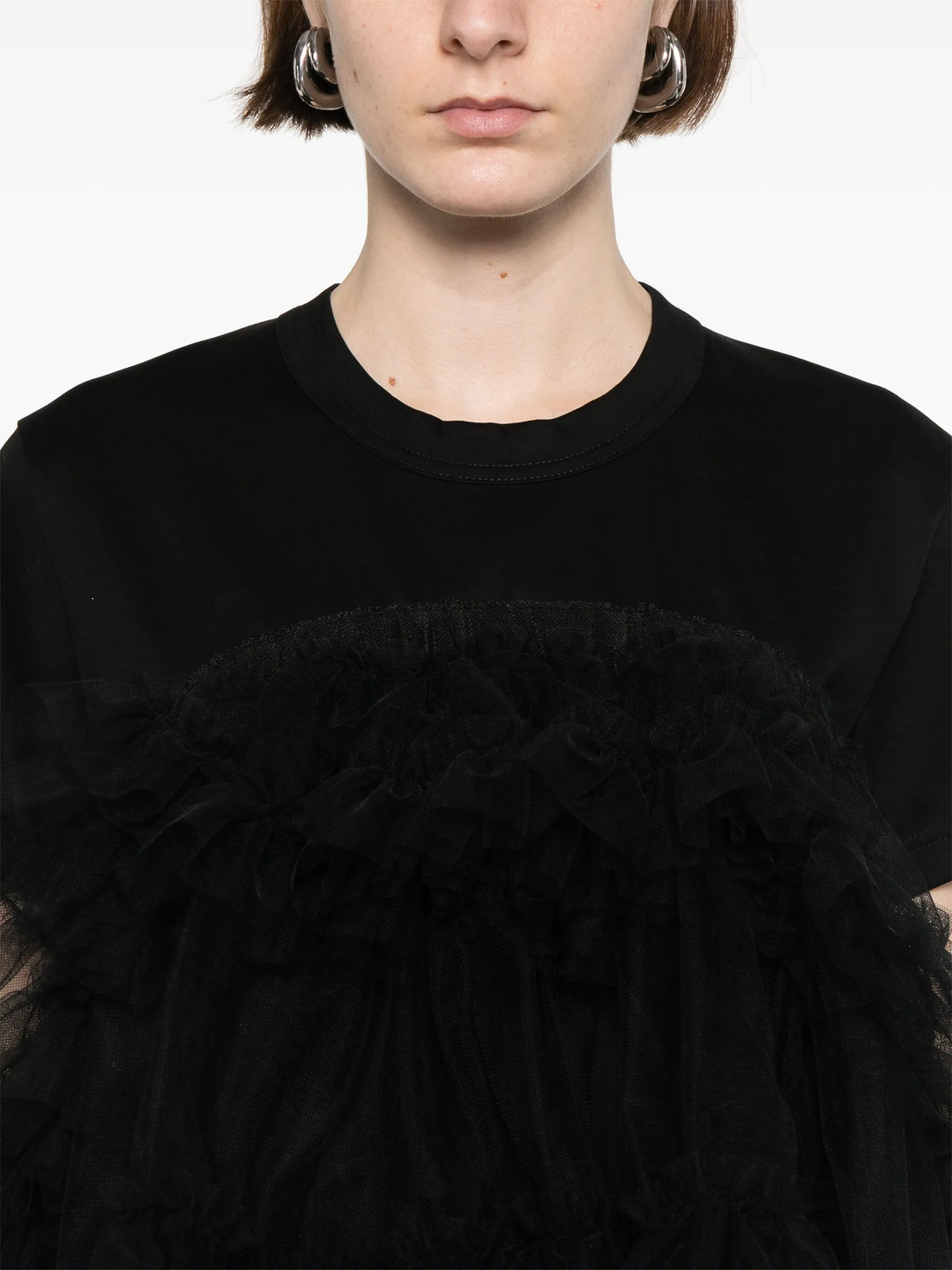 Cotton Ponte X Nylon Tulle T-Shirt