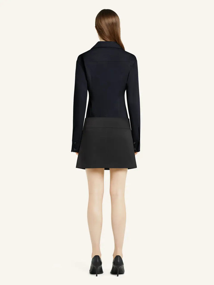 Pleated Belted Polycotton Mini Skirt