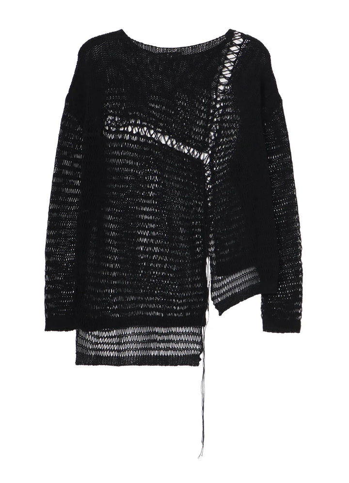 Damage Processed Asymmetric Long Sleeve Knit