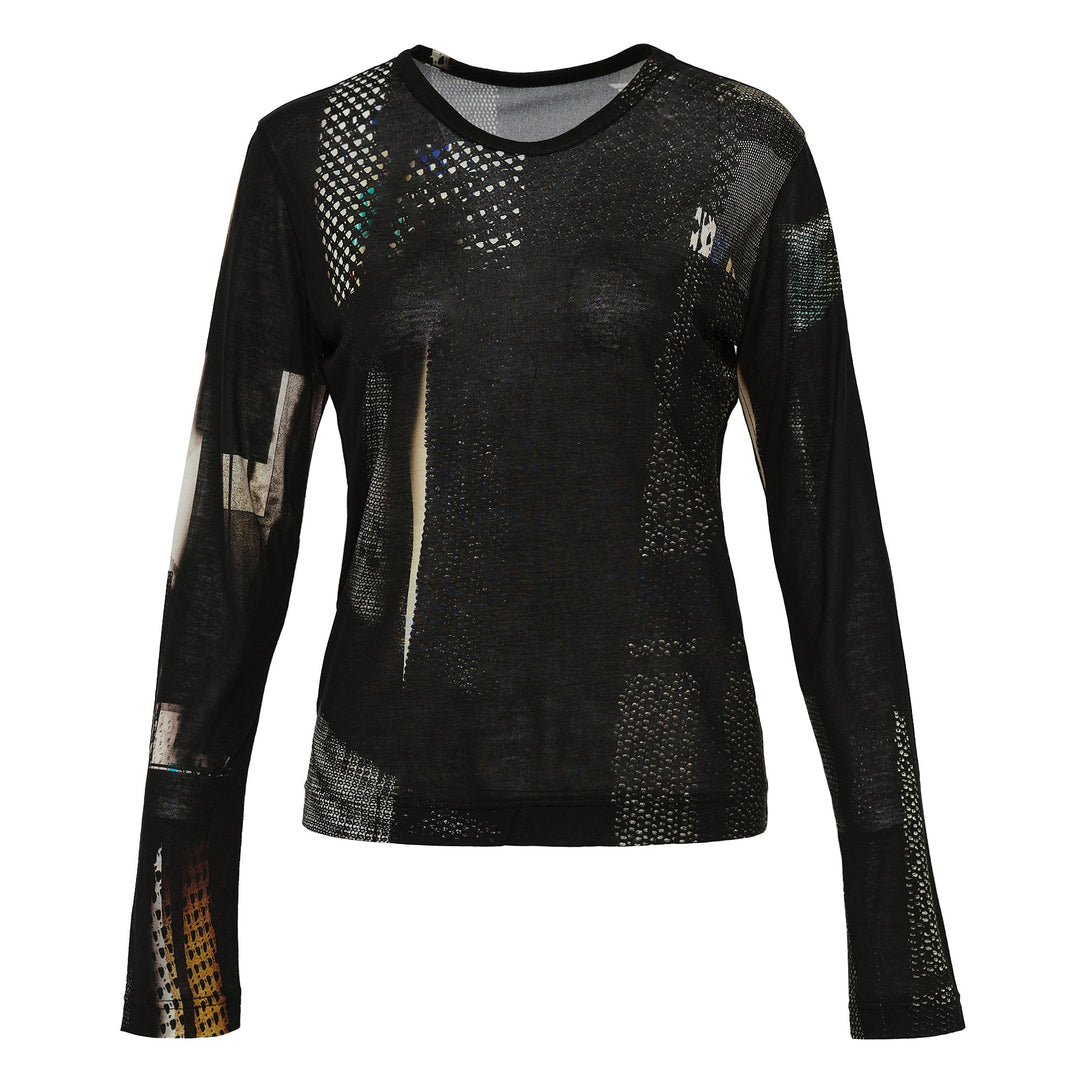 Lyocell Dark Neon Print Round Neck Long Sleeve Tee