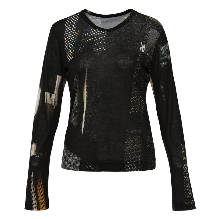 Lyocell Dark Neon Print Round Neck Long Sleeve Tee