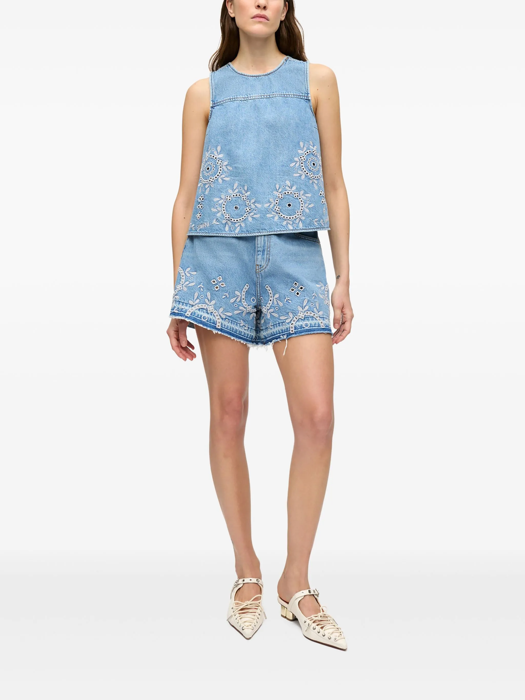 Broderie Anglaise Denim Top