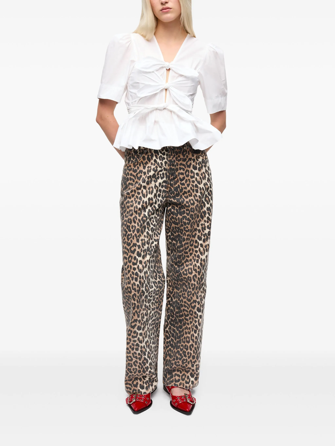 Washed Stretch Cotton Tie Strap Blouse