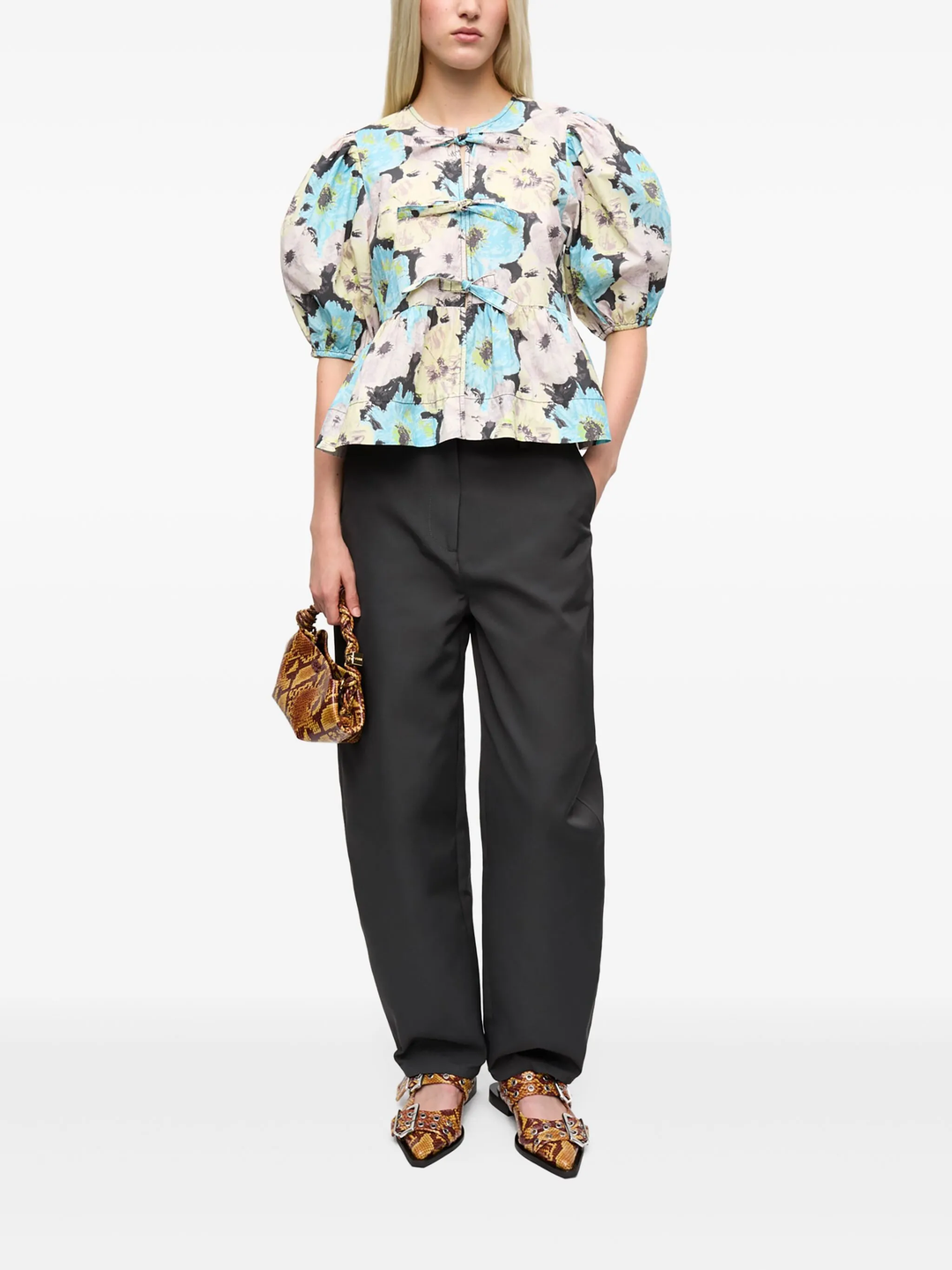 Printed Cotton Peplum Blouse