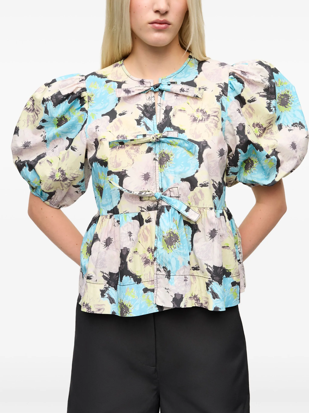 Printed Cotton Peplum Blouse