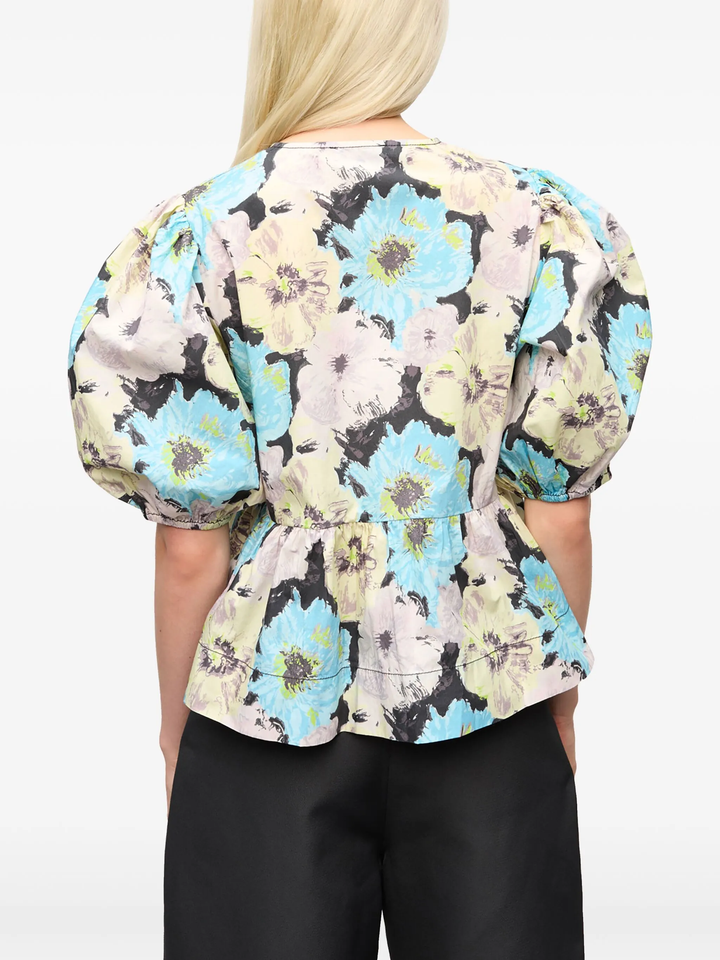 Printed Cotton Peplum Blouse