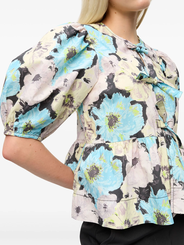 Printed Cotton Peplum Blouse