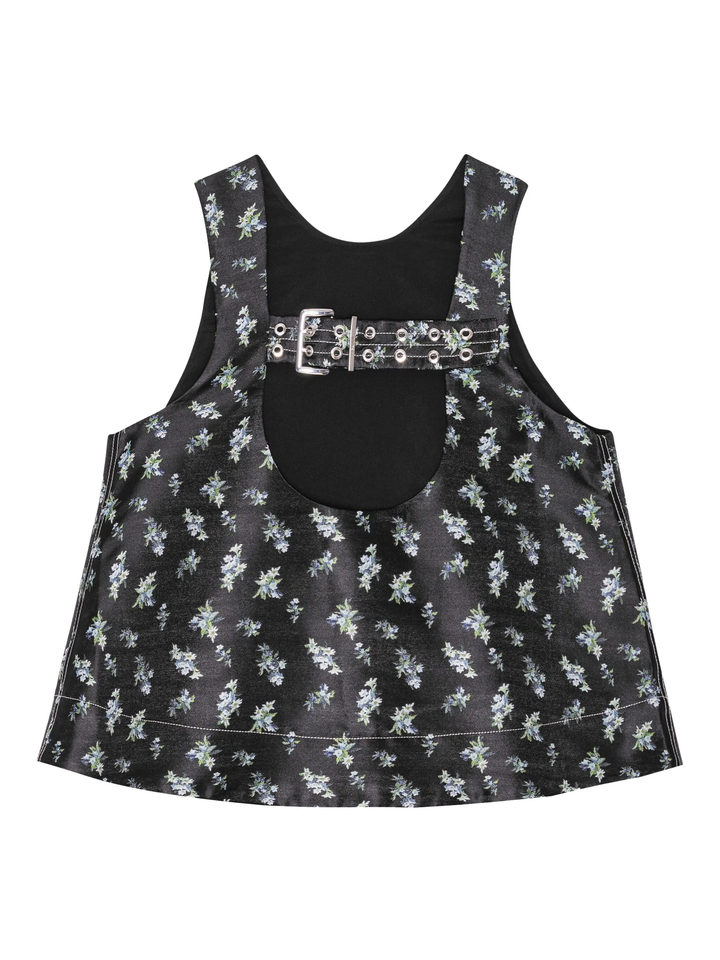 Floral Jacquard Sleeveless Open Neck Top