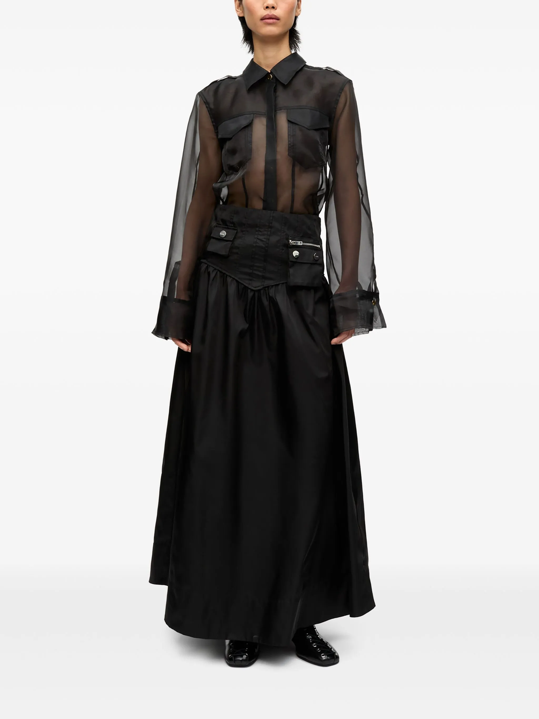 Duchesse Nylon Long Pocket Skirt