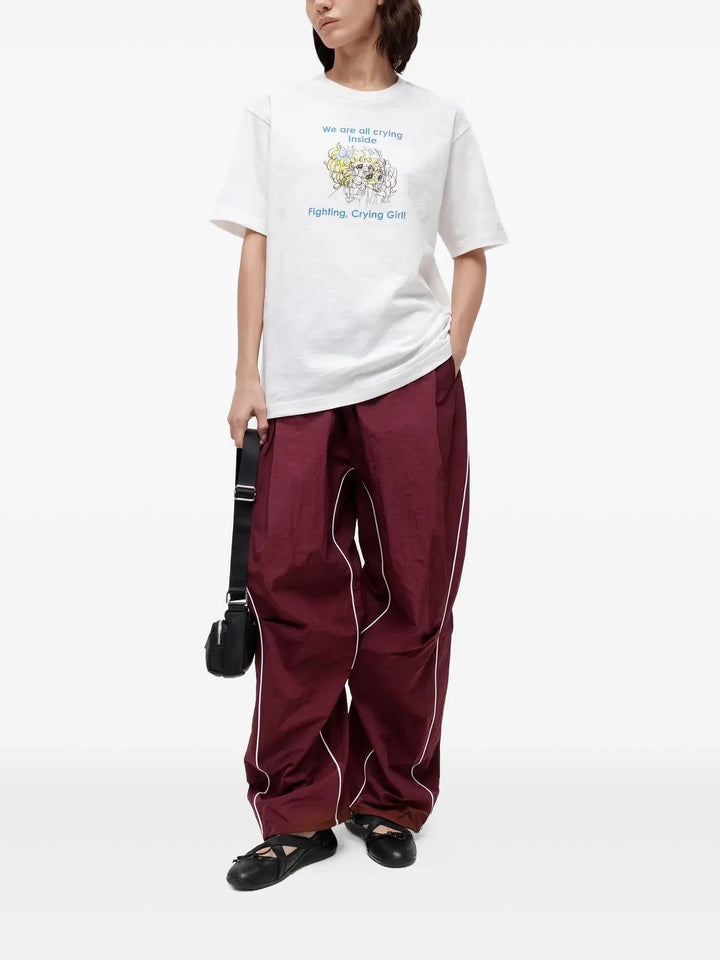 Red Piping Detail Tucked Pants