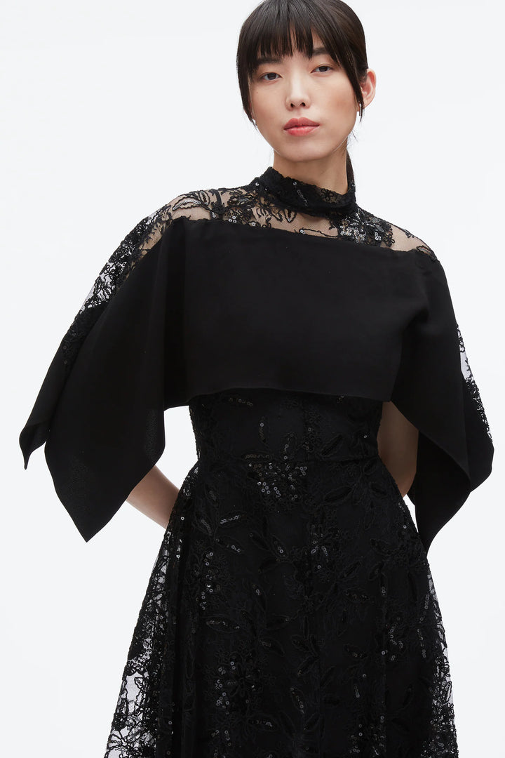 Sequin Lace Mockneck Flounce Dress