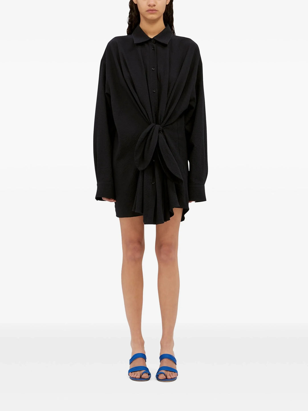 Black Tie-Waist Shirt Dress