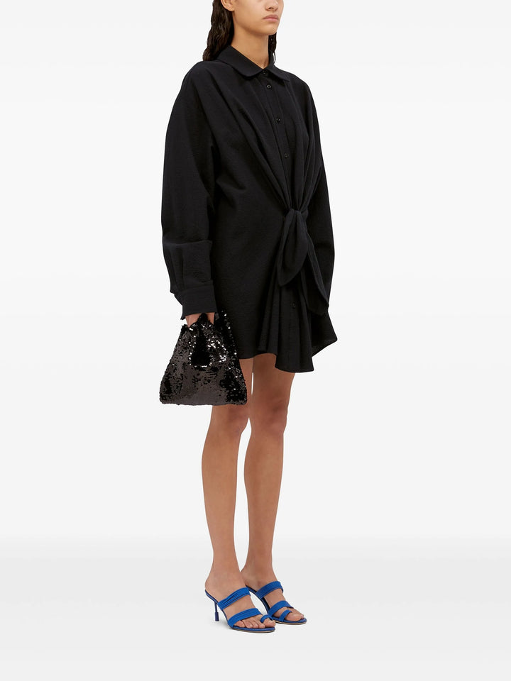 Black Tie-Waist Shirt Dress