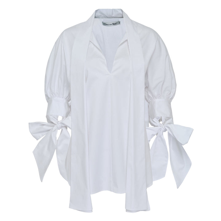 3/4 Sleeve Tie Neck Detail Top