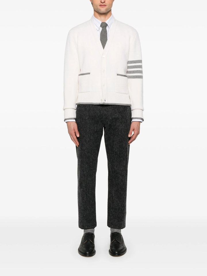 Milano Stitch Merino Wool 4-Bar V Neck Cardigan