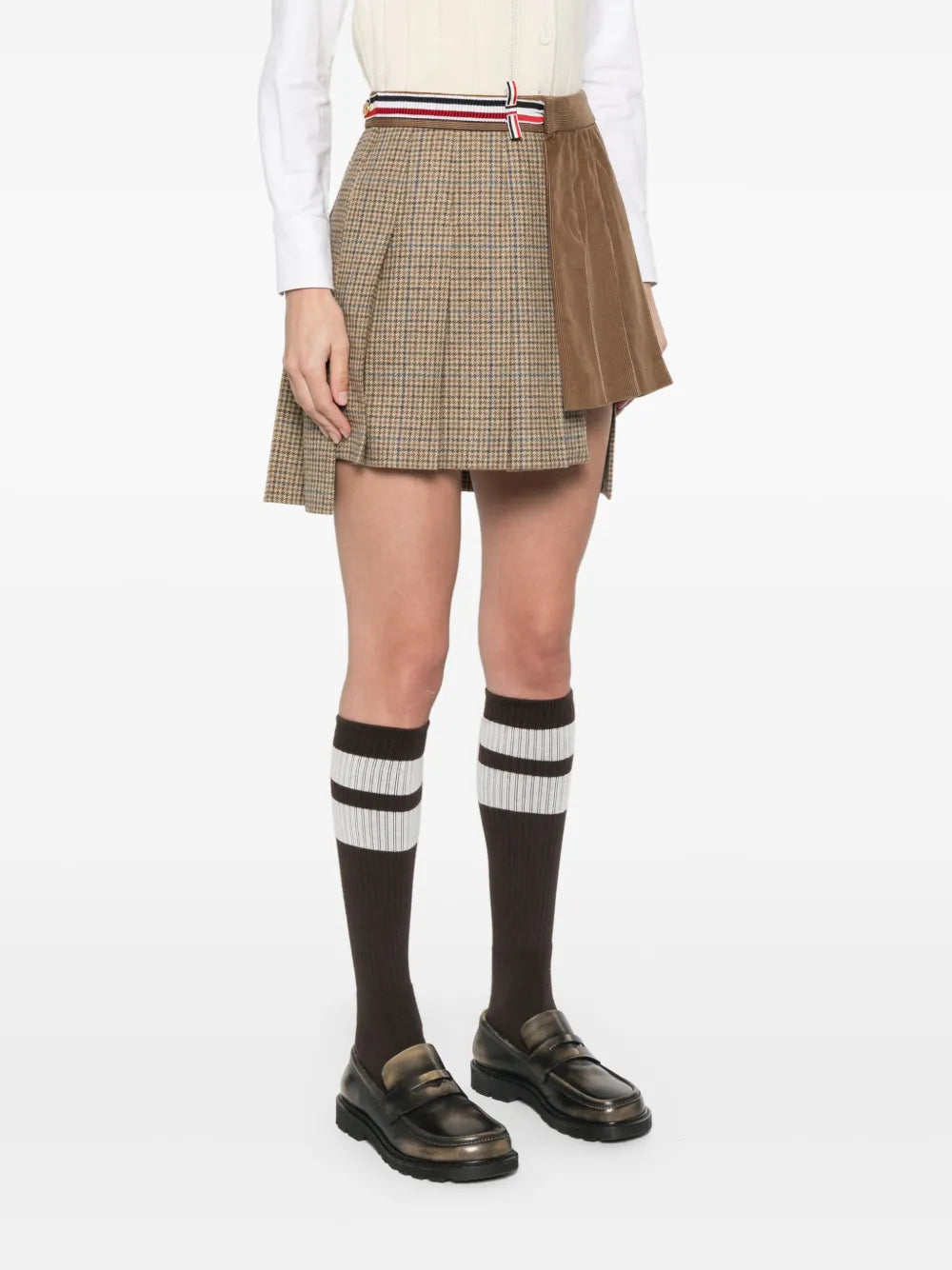 Gunclub Check Cheviot Tweed Pleated Mini Skirt