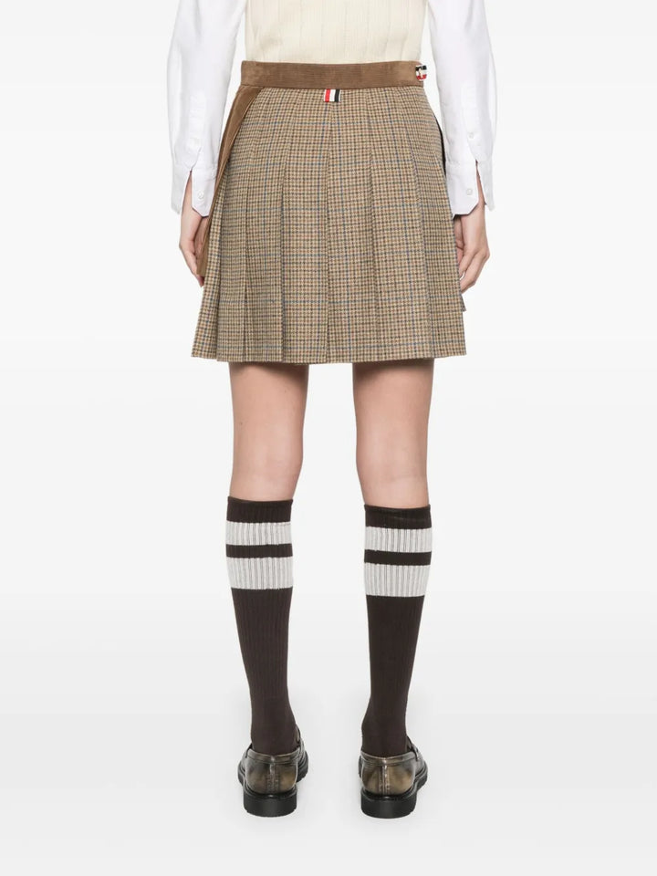 Gunclub Check Cheviot Tweed Pleated Mini Skirt
