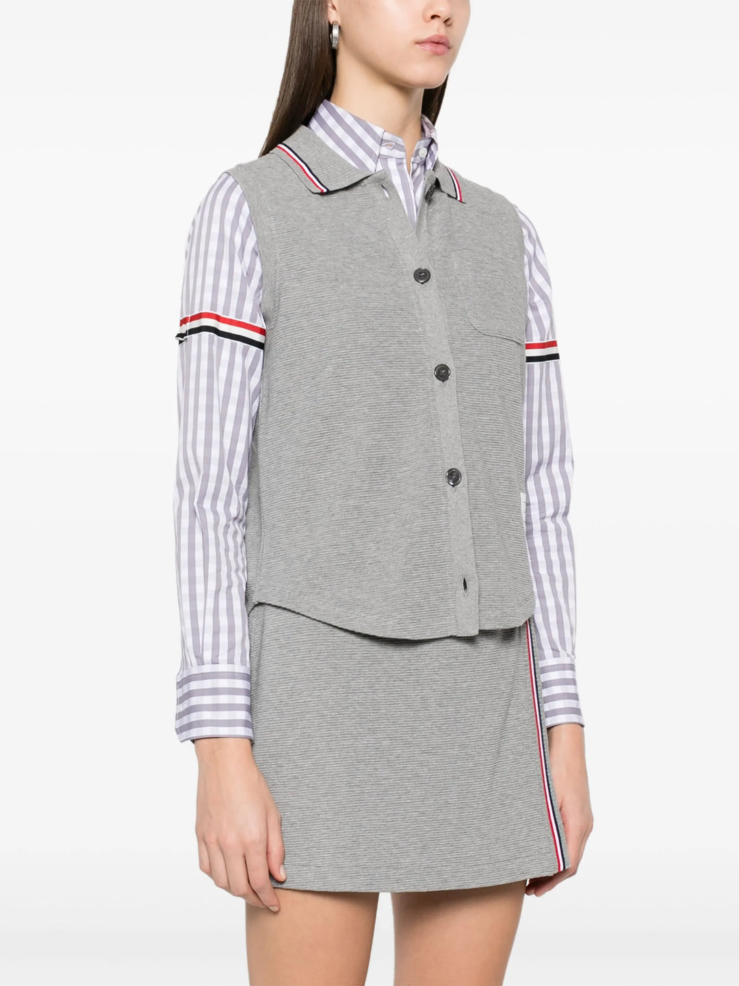 Cotton Waffle Sleeveless Button Shirt