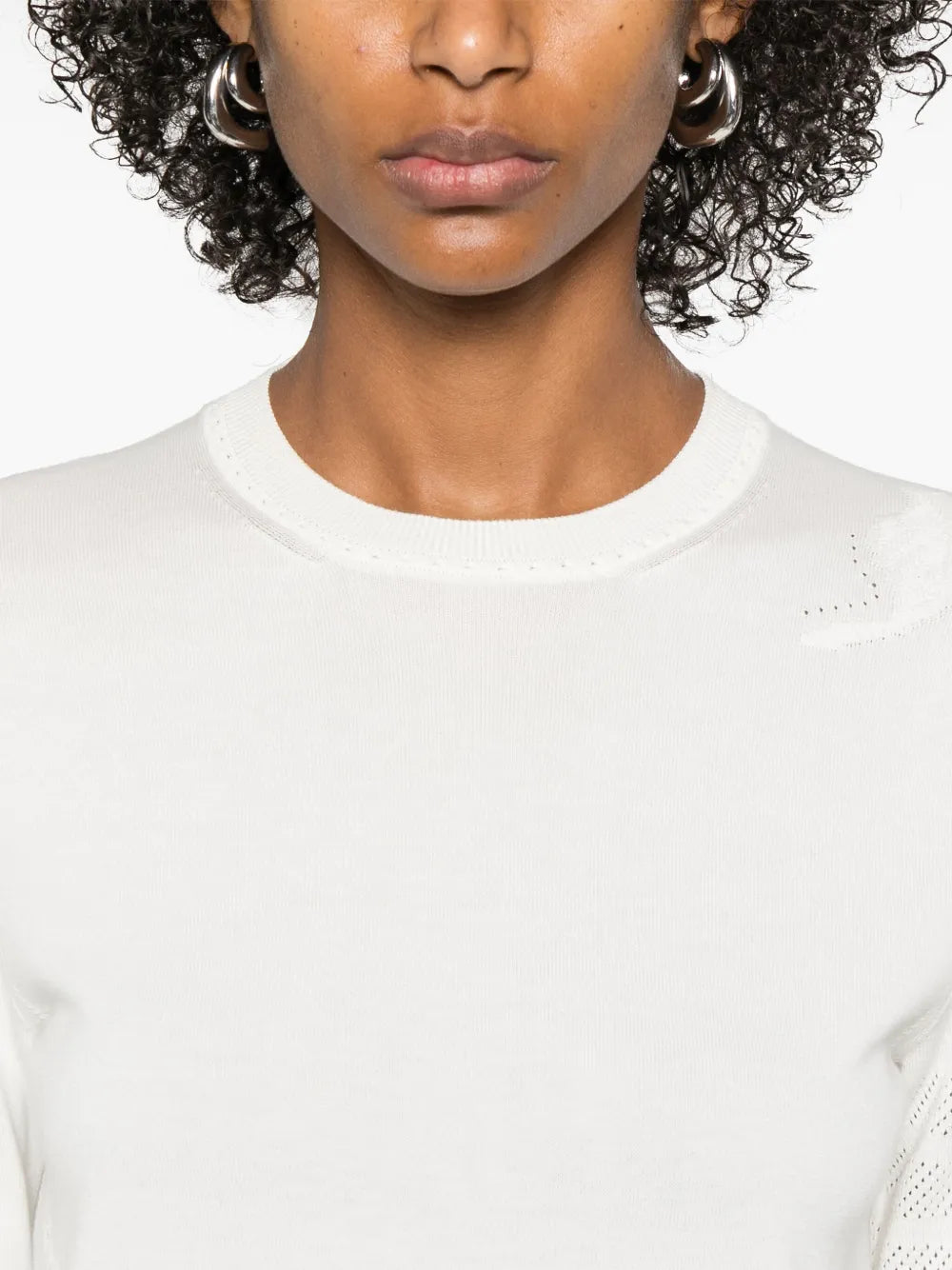 Feather Intarsia Pointelle 4-Bar Tee